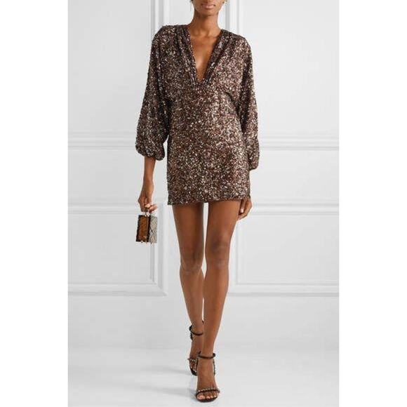 RETROFÊTE AUBRIELLE SEQUINED MINI COCKTAIL DRESS IN BROWN MIX size small - Picture 1 of 14